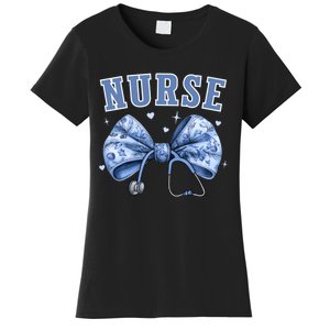 Blue Nurse Coquette Bow Stethoscope Nursing Medical Doctor Women's T-Shirt