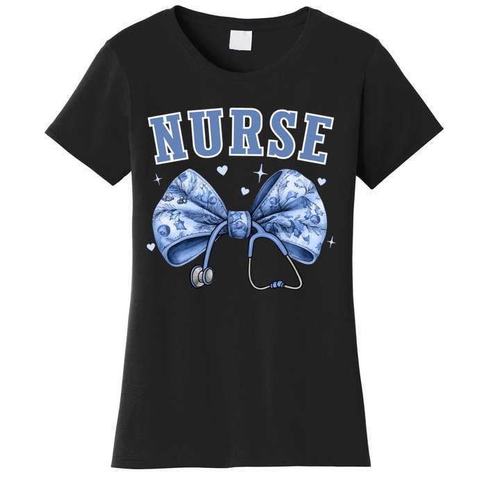 Blue Nurse Coquette Bow Stethoscope Nursing Medical Doctor Women's T-Shirt