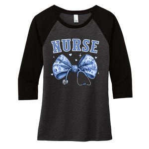 Blue Nurse Coquette Bow Stethoscope Nursing Medical Doctor Women's Tri-Blend 3/4-Sleeve Raglan Shirt