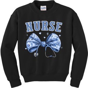 Blue Nurse Coquette Bow Stethoscope Nursing Medical Doctor Kids Sweatshirt