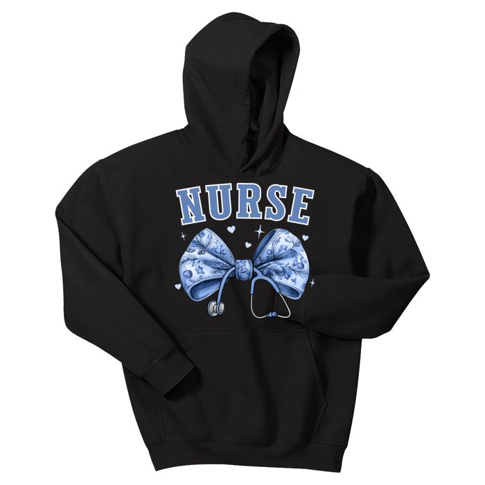 Blue Nurse Coquette Bow Stethoscope Nursing Medical Doctor Kids Hoodie