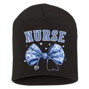 Blue Nurse Coquette Bow Stethoscope Nursing Medical Doctor Short Acrylic Beanie