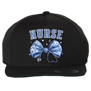 Blue Nurse Coquette Bow Stethoscope Nursing Medical Doctor Wool Snapback Cap