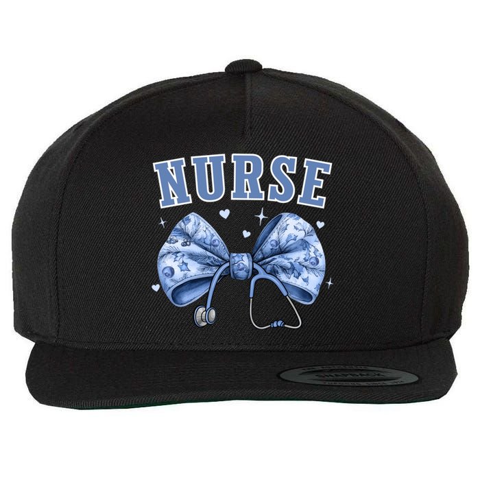 Blue Nurse Coquette Bow Stethoscope Nursing Medical Doctor Wool Snapback Cap