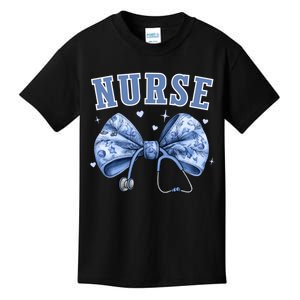 Blue Nurse Coquette Bow Stethoscope Nursing Medical Doctor Kids T-Shirt