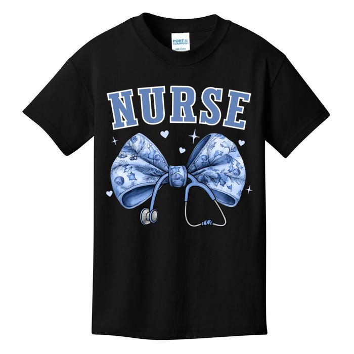 Blue Nurse Coquette Bow Stethoscope Nursing Medical Doctor Kids T-Shirt