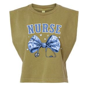 Blue Nurse Coquette Bow Stethoscope Nursing Medical Doctor Garment-Dyed Women's Muscle Tee