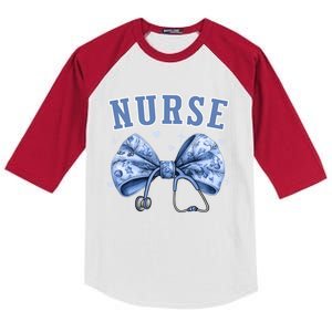 Blue Nurse Coquette Bow Stethoscope Nursing Medical Doctor Kids Colorblock Raglan Jersey