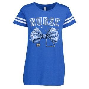 Blue Nurse Coquette Bow Stethoscope Nursing Medical Doctor Enza Ladies Jersey Football T-Shirt