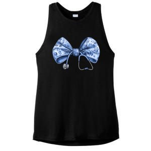 Blue Nurse Coquette Bow Stethoscope Nursing Medical Doctor Ladies PosiCharge Tri-Blend Wicking Tank