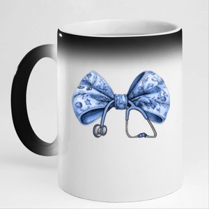 Blue Nurse Coquette Bow Stethoscope Nursing Medical Doctor 11oz Black Color Changing Mug