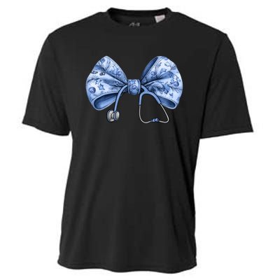 Blue Nurse Coquette Bow Stethoscope Nursing Medical Doctor Cooling Performance Crew T-Shirt