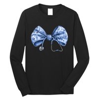 Blue Nurse Coquette Bow Stethoscope Nursing Medical Doctor Long Sleeve Shirt