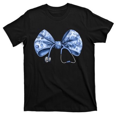 Blue Nurse Coquette Bow Stethoscope Nursing Medical Doctor T-Shirt