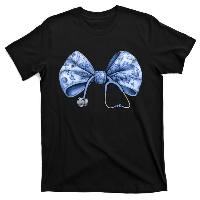 Blue Nurse Coquette Bow Stethoscope Nursing Medical Doctor T-Shirt