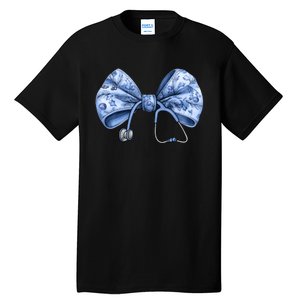 Blue Nurse Coquette Bow Stethoscope Nursing Medical Doctor Tall T-Shirt