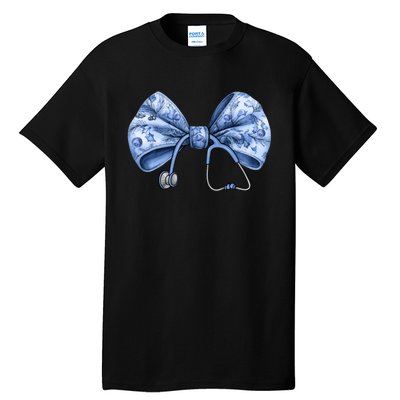 Blue Nurse Coquette Bow Stethoscope Nursing Medical Doctor Tall T-Shirt