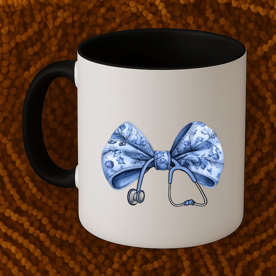 Blue Nurse Coquette Bow Stethoscope Nursing Medical Doctor Mug