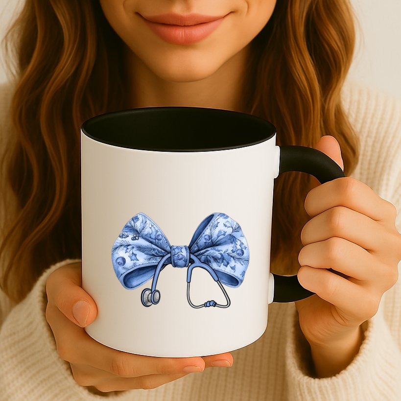 Blue Nurse Coquette Bow Stethoscope Nursing Medical Doctor Mug