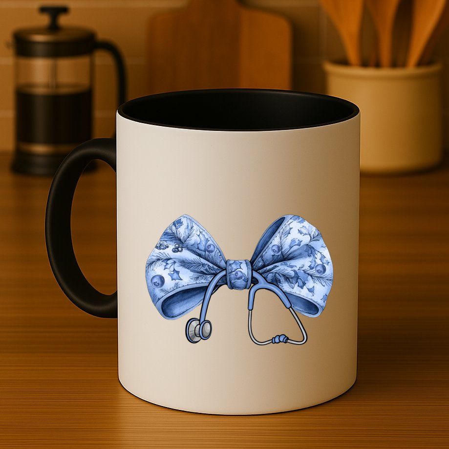 Blue Nurse Coquette Bow Stethoscope Nursing Medical Doctor Mug