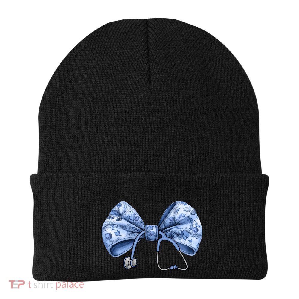 Blue Nurse Coquette Bow Stethoscope Nursing Medical Doctor Beanie