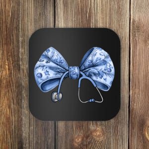 Blue Nurse Coquette Bow Stethoscope Nursing Medical Doctor Coaster