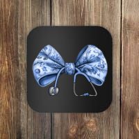 Blue Nurse Coquette Bow Stethoscope Nursing Medical Doctor Coaster