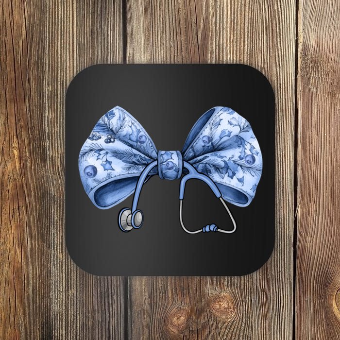 Blue Nurse Coquette Bow Stethoscope Nursing Medical Doctor Coaster