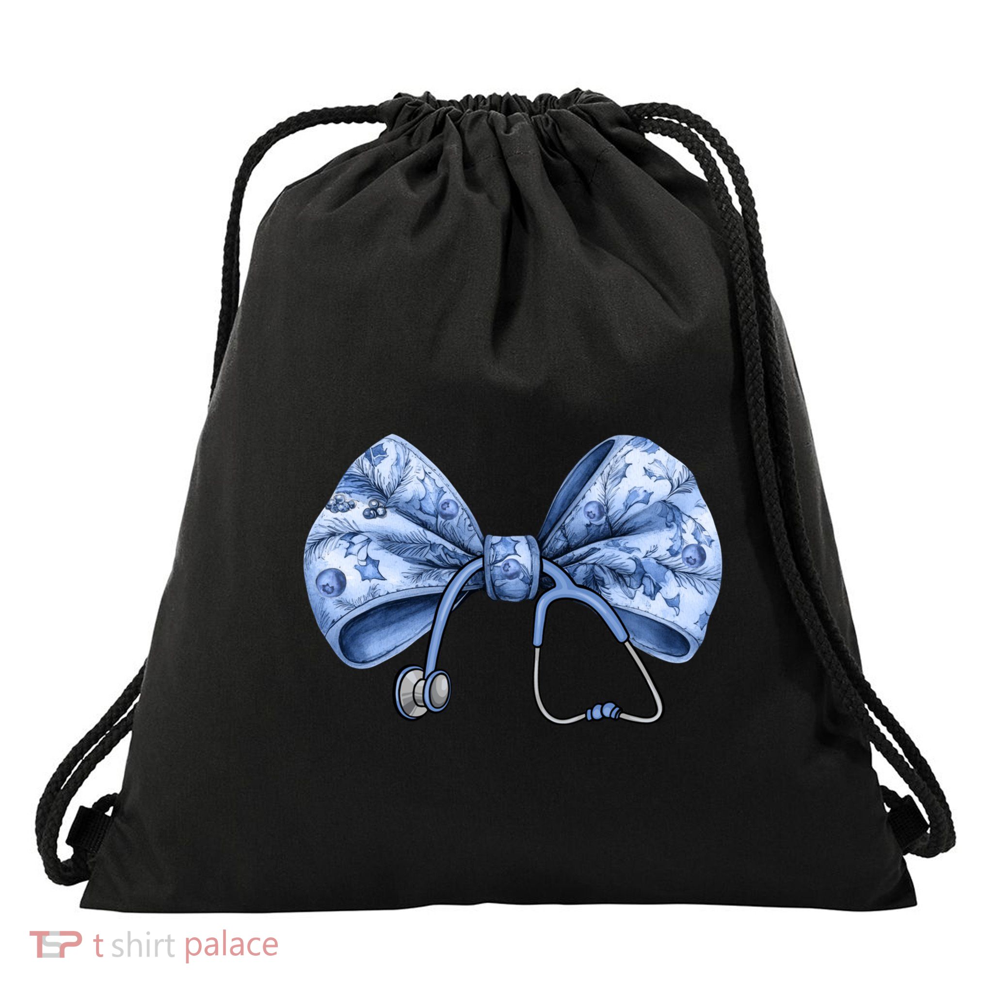 Blue Nurse Coquette Bow Stethoscope Nursing Medical Doctor Drawstring Bag