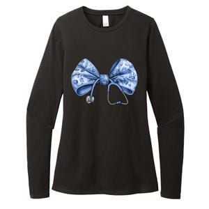 Blue Nurse Coquette Bow Stethoscope Nursing Medical Doctor Womens CVC Long Sleeve Shirt