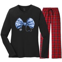 Blue Nurse Coquette Bow Stethoscope Nursing Medical Doctor Women's Long Sleeve Flannel Pajama Set 