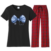 Blue Nurse Coquette Bow Stethoscope Nursing Medical Doctor Women's Flannel Pajama Set