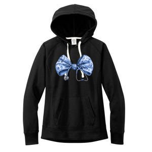 Blue Nurse Coquette Bow Stethoscope Nursing Medical Doctor Women's Fleece Hoodie