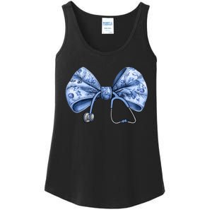 Blue Nurse Coquette Bow Stethoscope Nursing Medical Doctor Ladies Essential Tank