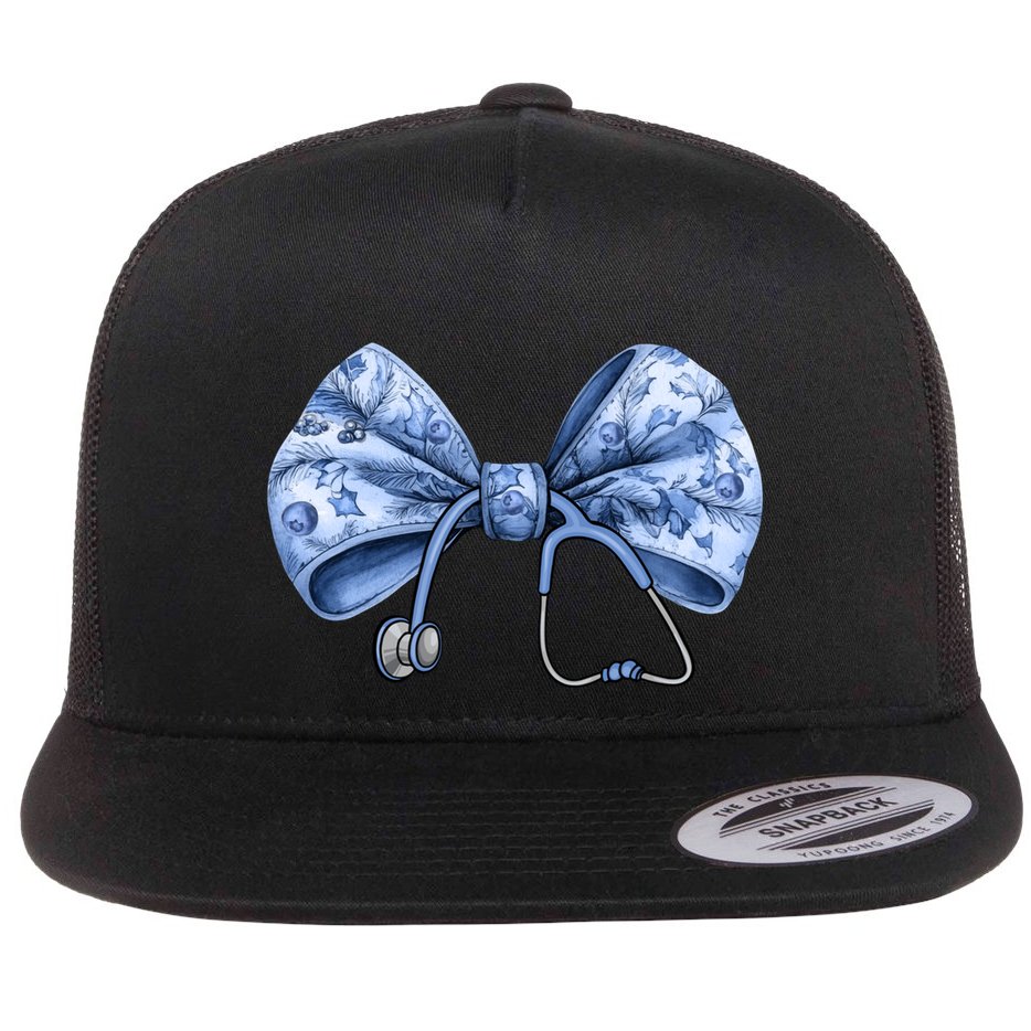 Blue Nurse Coquette Bow Stethoscope Nursing Medical Doctor Flat Bill Trucker Hat