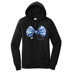 Blue Nurse Coquette Bow Stethoscope Nursing Medical Doctor Women's Pullover Hoodie