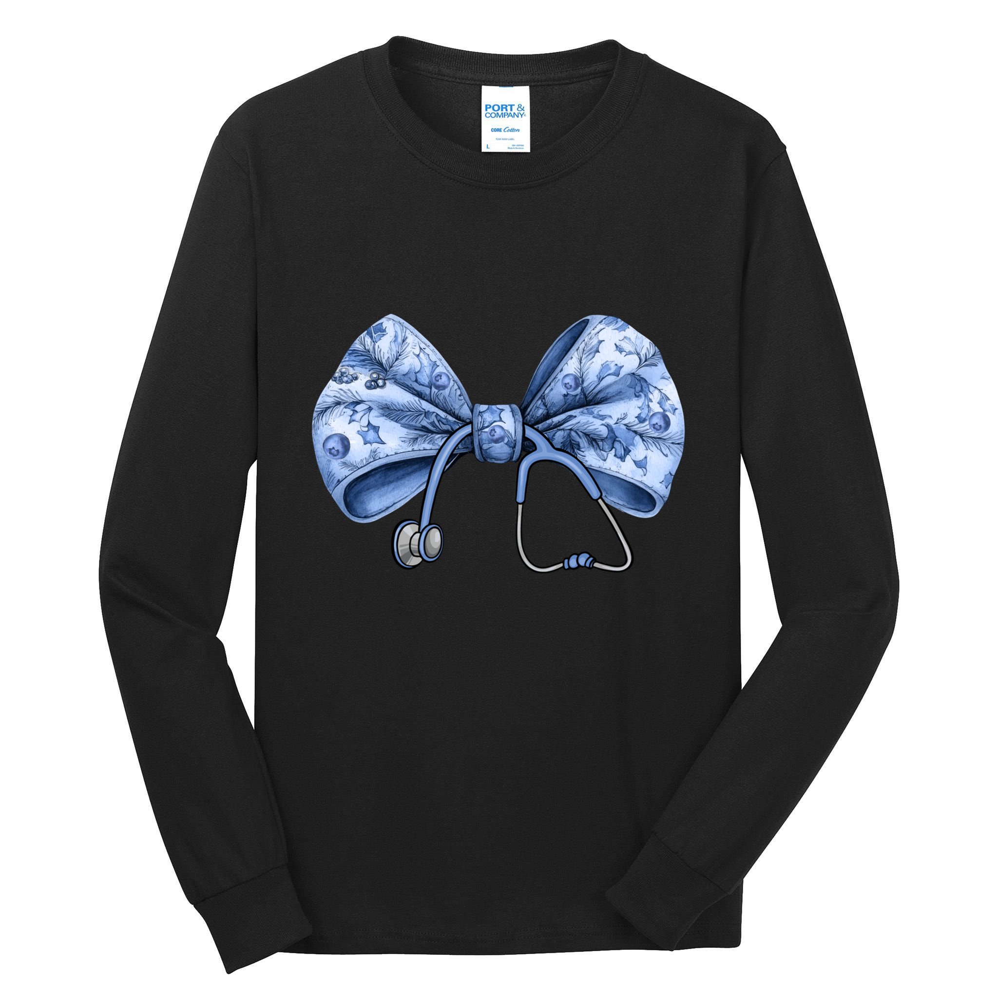 Blue Nurse Coquette Bow Stethoscope Nursing Medical Doctor Tall Long Sleeve T-Shirt