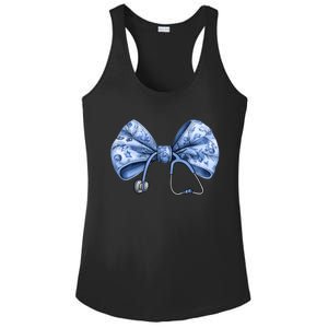 Blue Nurse Coquette Bow Stethoscope Nursing Medical Doctor Ladies PosiCharge Competitor Racerback Tank