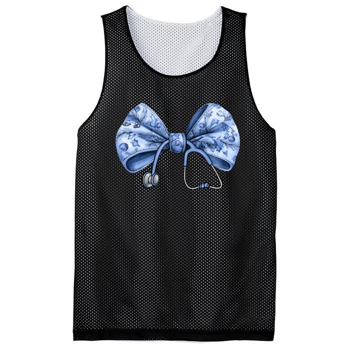 Blue Nurse Coquette Bow Stethoscope Nursing Medical Doctor Mesh Reversible Basketball Jersey Tank