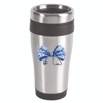 Blue Nurse Coquette Bow Stethoscope Nursing Medical Doctor 16oz Travel Tumbler