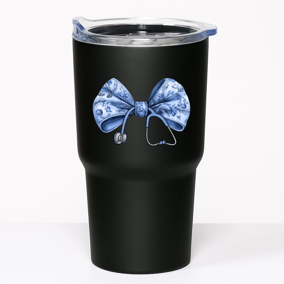 Blue Nurse Coquette Bow Stethoscope Nursing Medical Doctor Tumbler