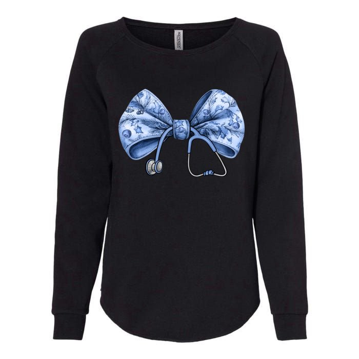 Blue Nurse Coquette Bow Stethoscope Nursing Medical Doctor Womens California Wash Sweatshirt