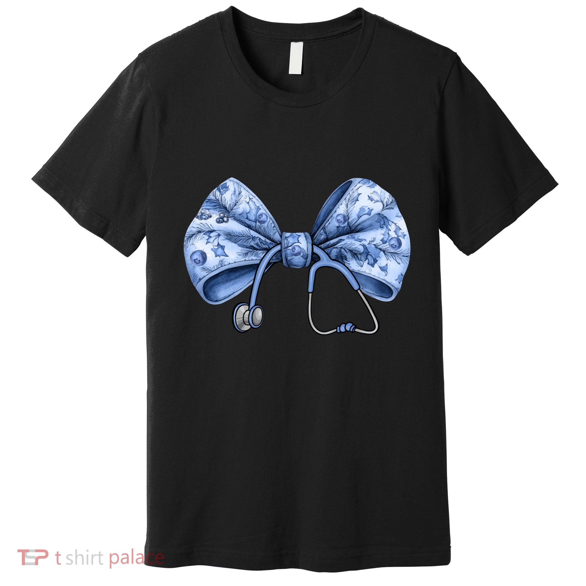 Blue Nurse Coquette Bow Stethoscope Nursing Medical Doctor Premium T-Shirt