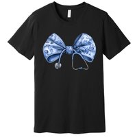 Blue Nurse Coquette Bow Stethoscope Nursing Medical Doctor Premium T-Shirt