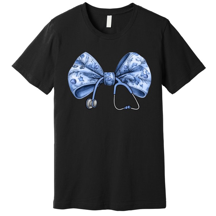 Blue Nurse Coquette Bow Stethoscope Nursing Medical Doctor Premium T-Shirt