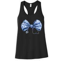 Blue Nurse Coquette Bow Stethoscope Nursing Medical Doctor Women's Racerback Tank