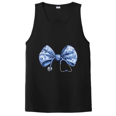 Blue Nurse Coquette Bow Stethoscope Nursing Medical Doctor PosiCharge Competitor Tank