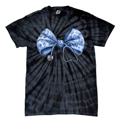 Blue Nurse Coquette Bow Stethoscope Nursing Medical Doctor Tie-Dye T-Shirt