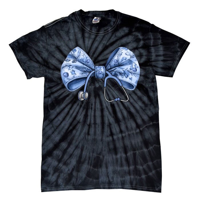 Blue Nurse Coquette Bow Stethoscope Nursing Medical Doctor Tie-Dye T-Shirt