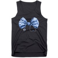 Blue Nurse Coquette Bow Stethoscope Nursing Medical Doctor Tank Top